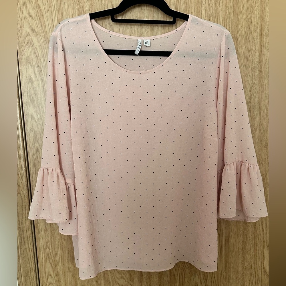 Elle LightPink Polka Dot Blouse with Flounce Sleeves – Size XXL